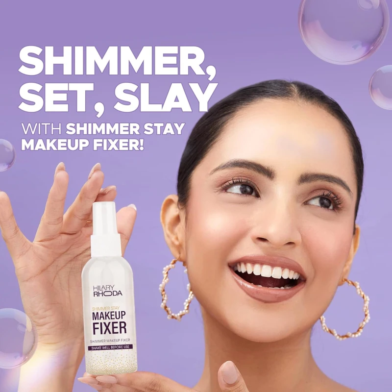 Hilary Rhoda Shimmer Stay Makeup Fixer | Infused with Aloe Vera | Cruelty-Free & Vegan | Keeps Makeup Intact | Hydrates, Soothes & Refreshes Skin - 80m (Gold - Shade 01) - Thumbnail 3